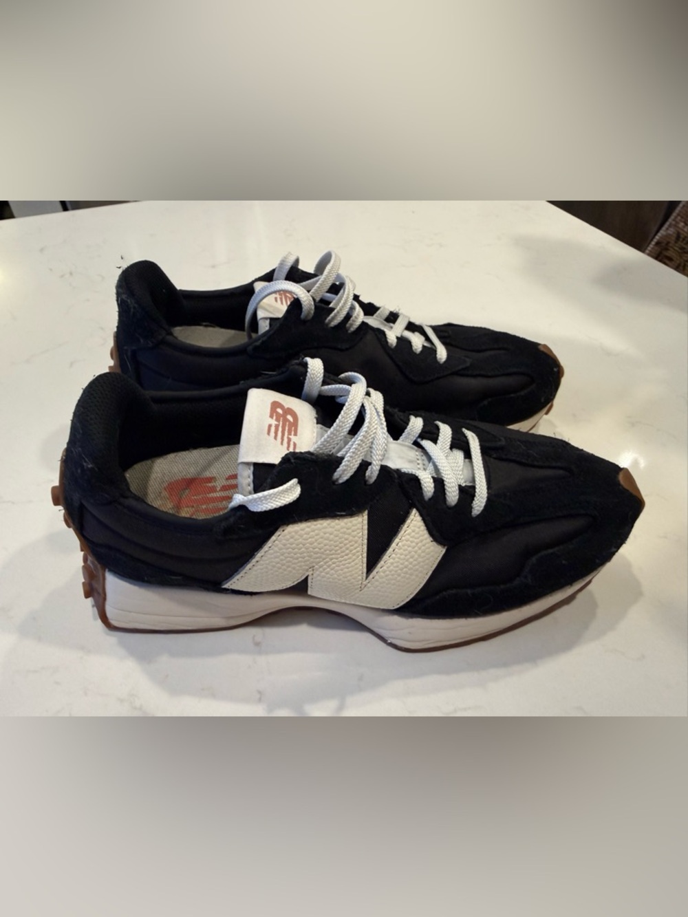 New Balance Black and White Athletic Sneakers with Leather N